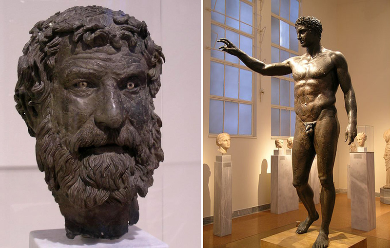 Dos de las estatuas extraidas del naufragio de Anticitera. Fotos: Wikipedia